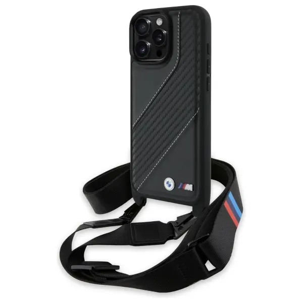 Etui BMW M Edition Carbon Stripe & Strap do iPhone 16 Pro Max Czarny