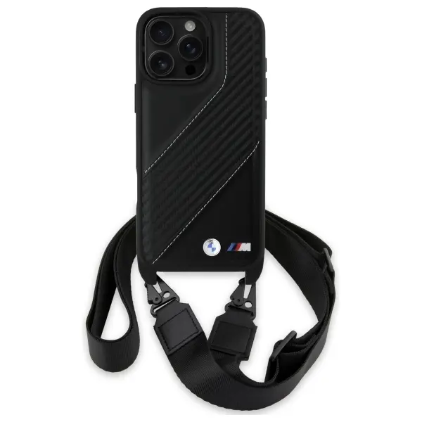 Etui BMW M Edition Carbon Stripe & Strap do iPhone 16 Pro Max Czarny