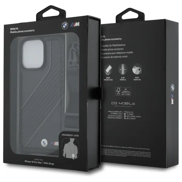 Etui BMW M Edition Carbon Stripe & Strap do iPhone 16 Pro Max Czarny
