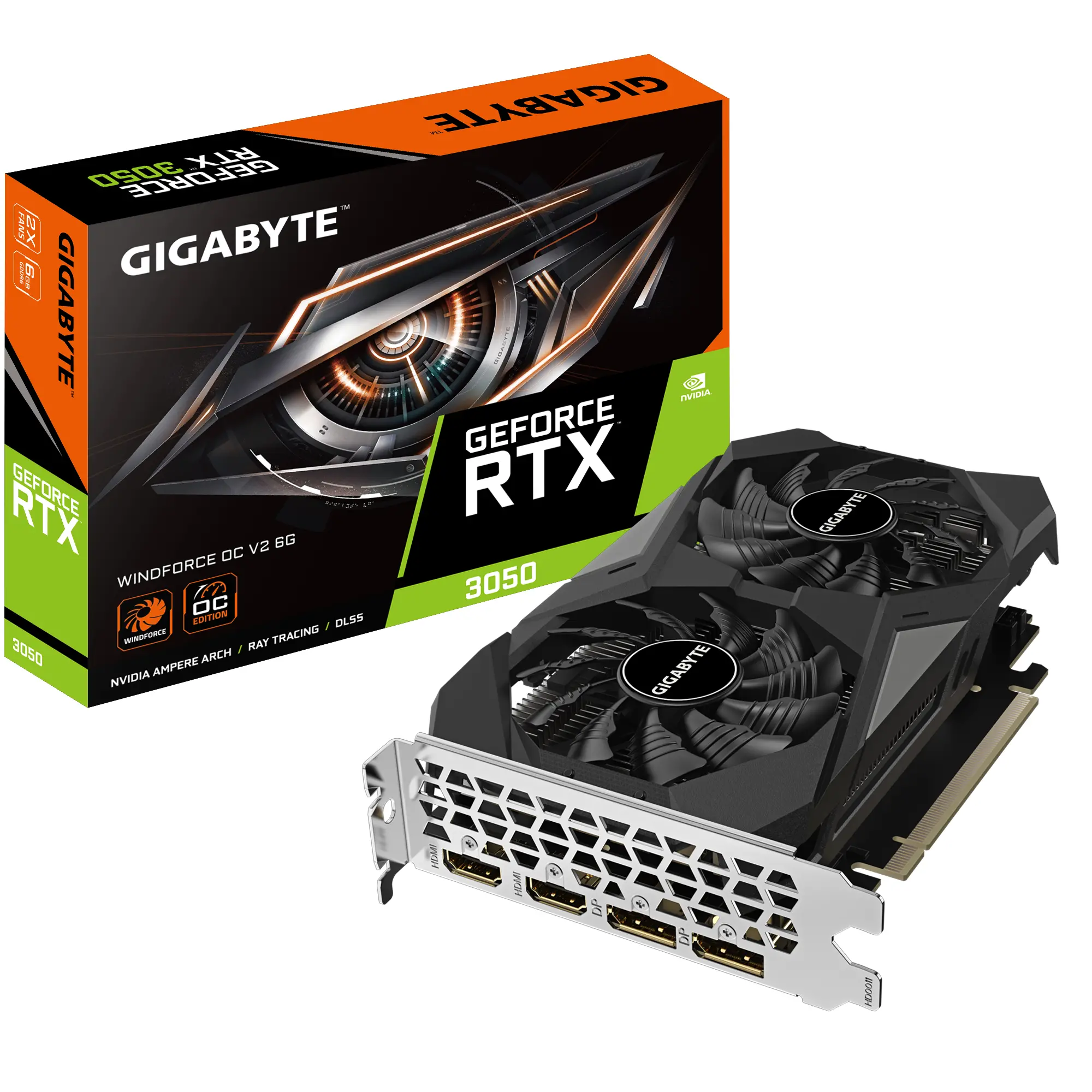 Gigabyte GeForce RTX 3050 WINDFORCE OC V2 6G 6GB GDDR6 96bit DLSS