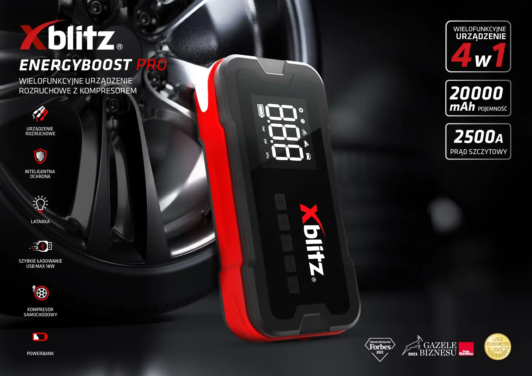 Powerbank Xblitz Energyboost Pro 20000mAh 18W Jump Starter Kompresor Latarka