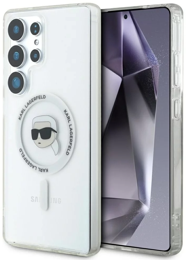 Etui Karl Lagerfeld Button Karl Head Printed Logo MagSafe do Galaxy S25 Ultra Biały