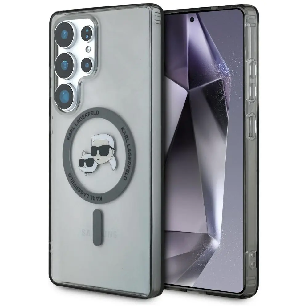 Etui Karl Lagerfeld Button Karl & Choupette Heads Printed Logo MagSafe do Galaxy S25 Ultra Czarny