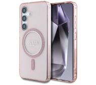 Guess Glitter Circle Classic Logo MagSafe do Galaxy S25 Różowy