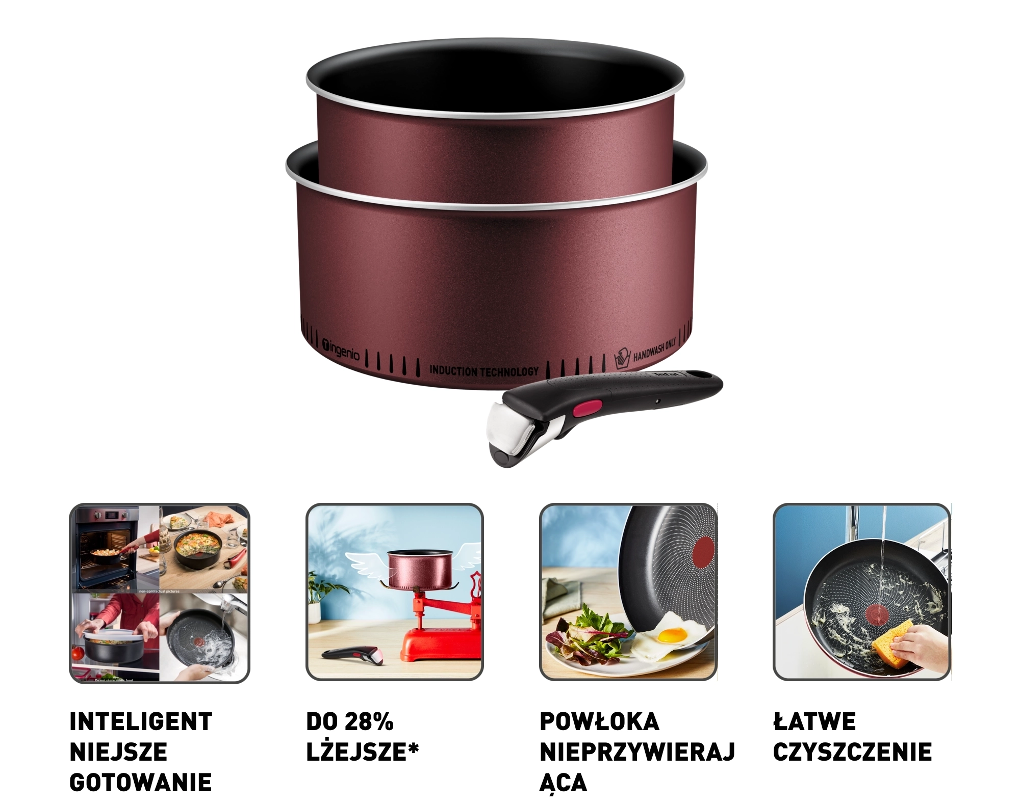 Zestaw garnków Tefal Ingenio Simply Cook L7248453 Indukcja Aluminium 3 elementy