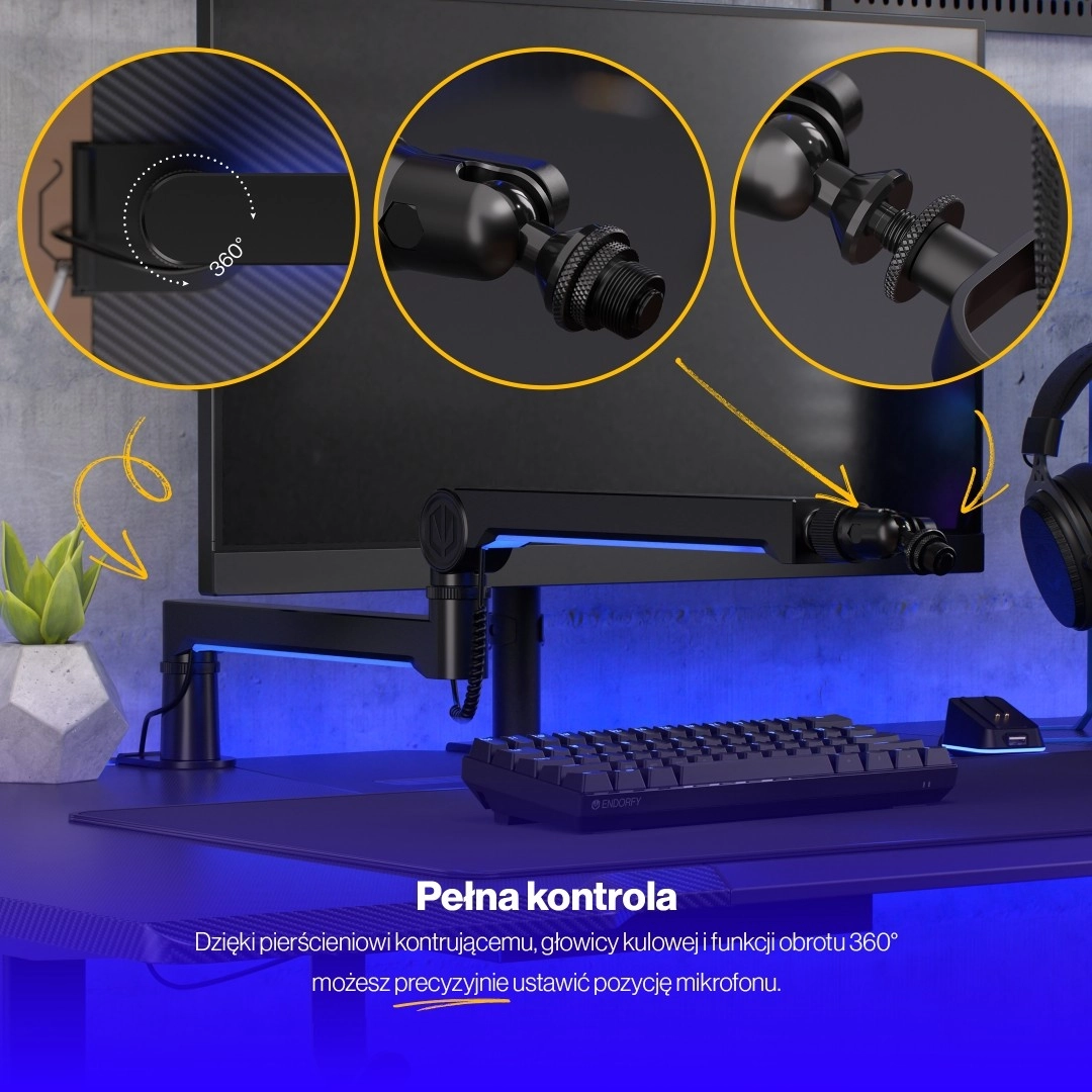 Ramię na mikrofon Endorfy EY0A010 Broadcast Low Profile RGB Boom Arm