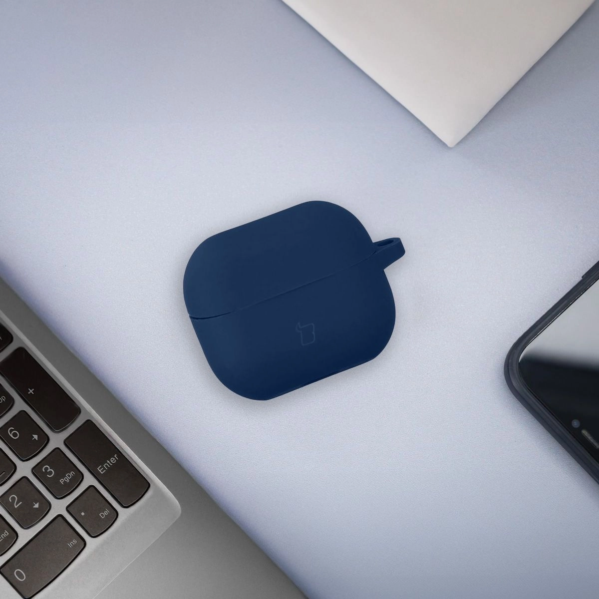 Etui na słuchawki Bizon Silikonowe z karabińczykiem do Samsung Galaxy Buds 3/3 Pro Ciemnoniebieski
