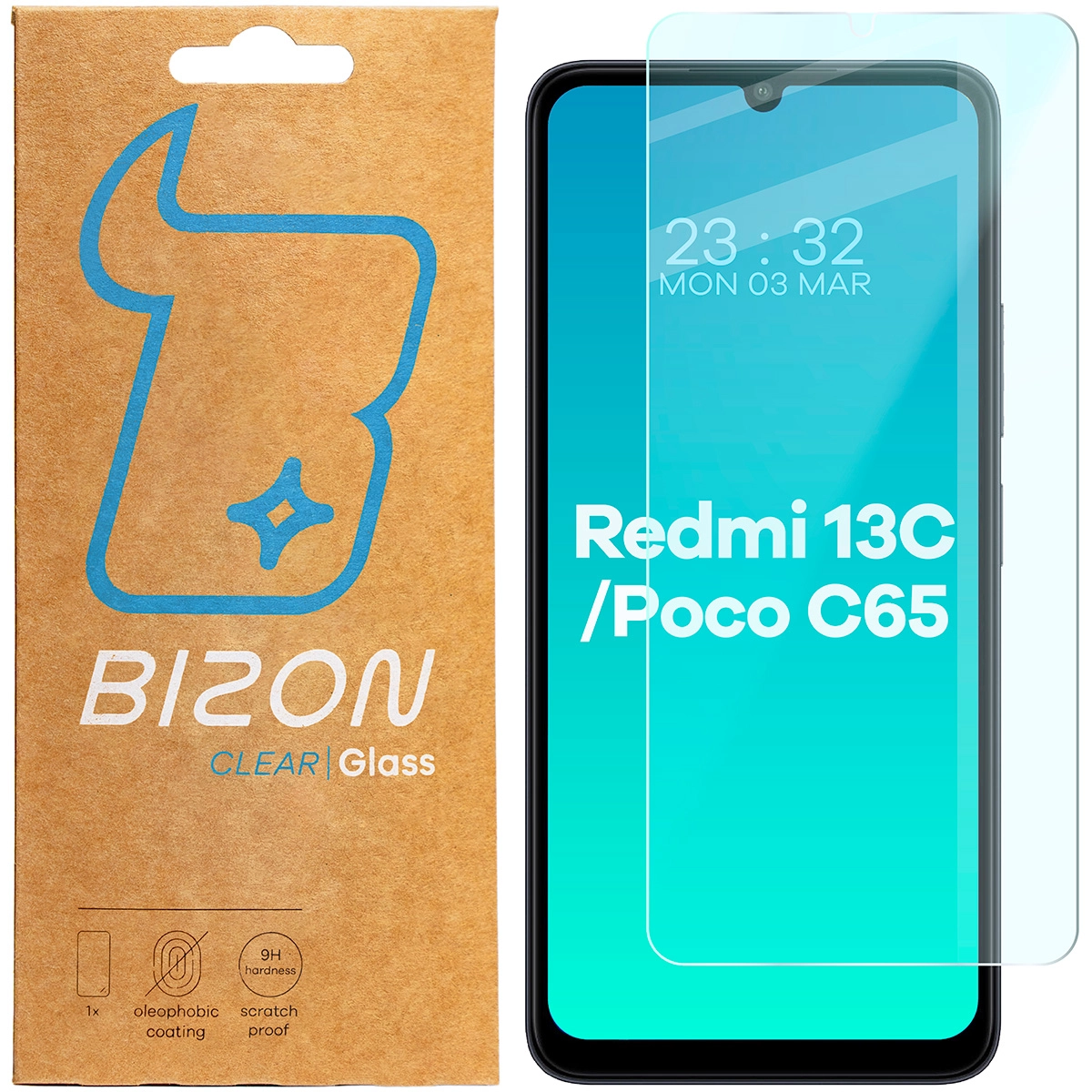 Szkło hartowane Bizon Clear 2 do Redmi 13C/13C 5G/Poco C65
