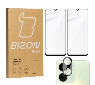 Zestaw ochronny Bizon 2x szkło + szybka na aparat Edge 2 Pack do Redmi 13C/Poco C65
