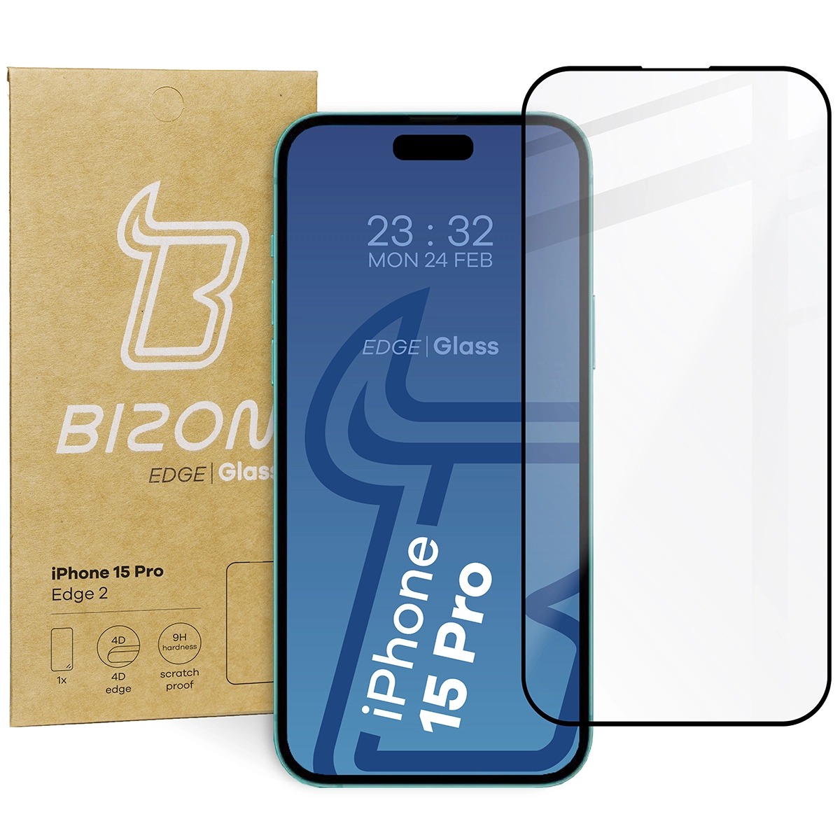 Szkło hartowane Bizon pełne Edge 2 do iPhone 15 Pro