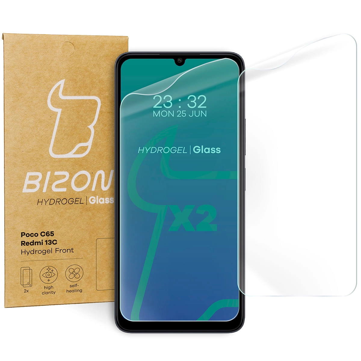 Folia hydrożelowa Bizon na ekran Hydrogel Front do Redmi 13C/13C 5G/Poco C65 2 sztuki