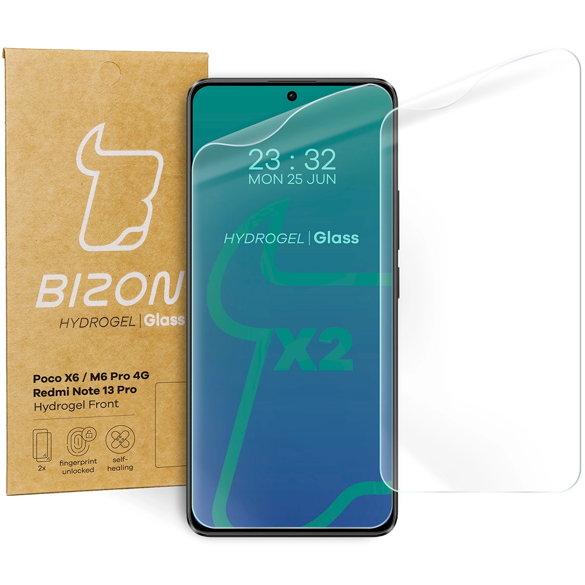 Folia hydrożelowa Bizon na ekran Hydrogel Front do Xiaomi Poco X6/Poco M6 Pro 4G/Redmi Note 13 5G/Redmi Note 13 Pro 4G/5G 2 sztuki
