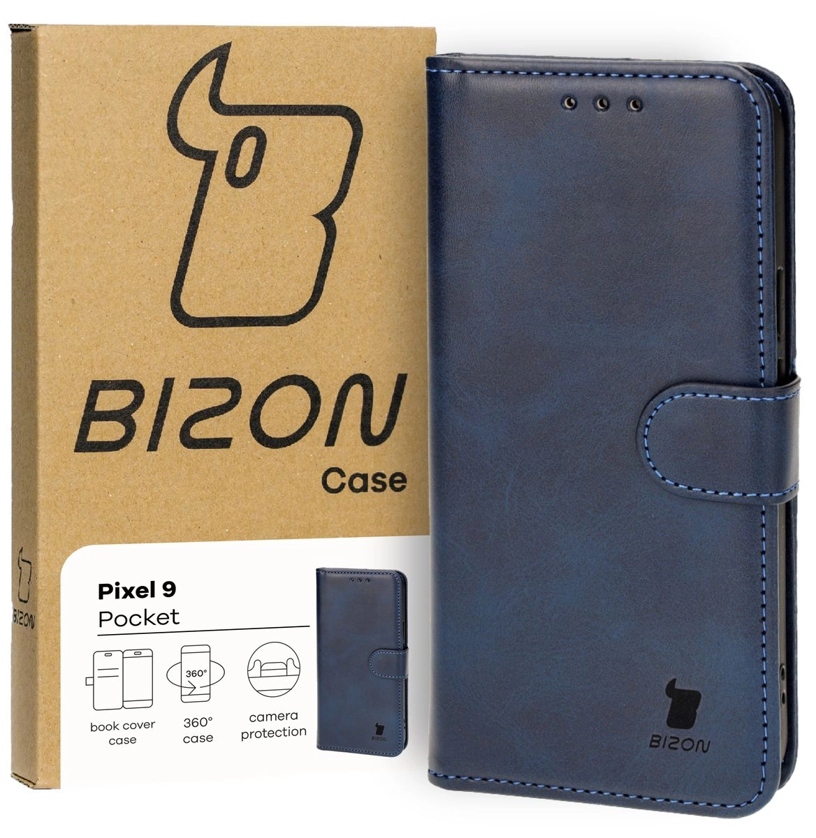 Etui Bizon z klapką Pocket do Google Pixel 9/9 Pro Granatowy