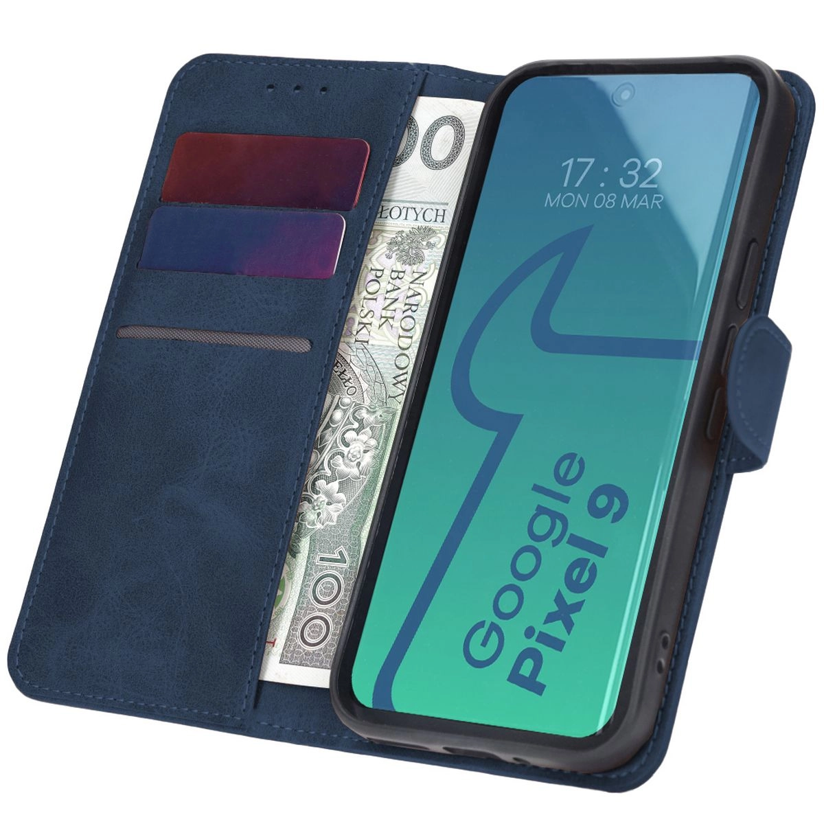 Etui Bizon z klapką Pocket do Google Pixel 9/9 Pro Granatowy
