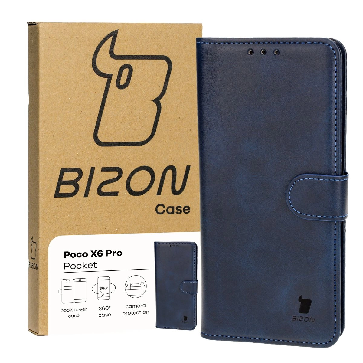 Etui Bizon z klapką Pocket do Xiaomi Poco X6 Pro Granatowy
