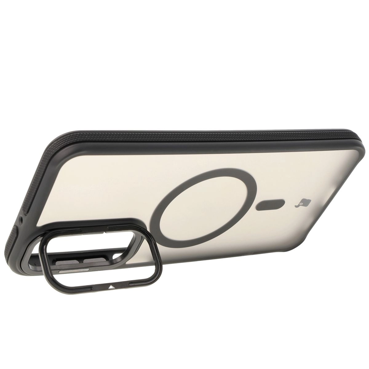 Etui Bizon Eclipse z MagSafe i podstawką do Galaxy A16 4G/5G Przydymione z czarną ramką