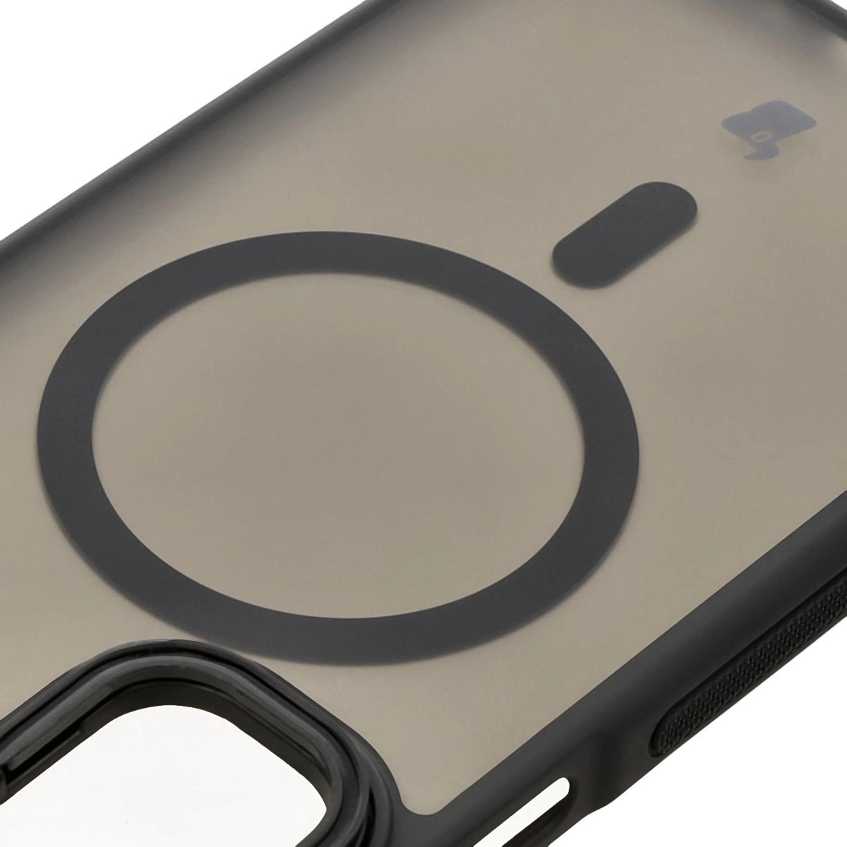 Etui Bizon Eclipse z MagSafe i podstawką do Galaxy A16 4G/5G Przydymione z czarną ramką