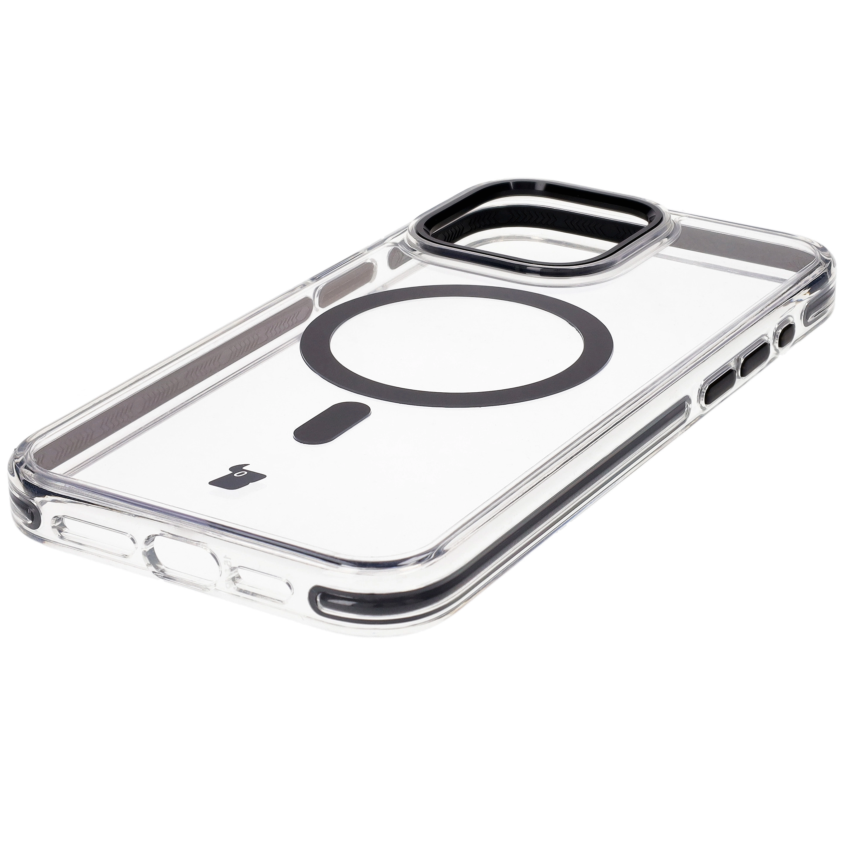 Etui Bizon Marco z MagSafe do iPhone 15 Pro Max Przezroczyste z czarną ramką