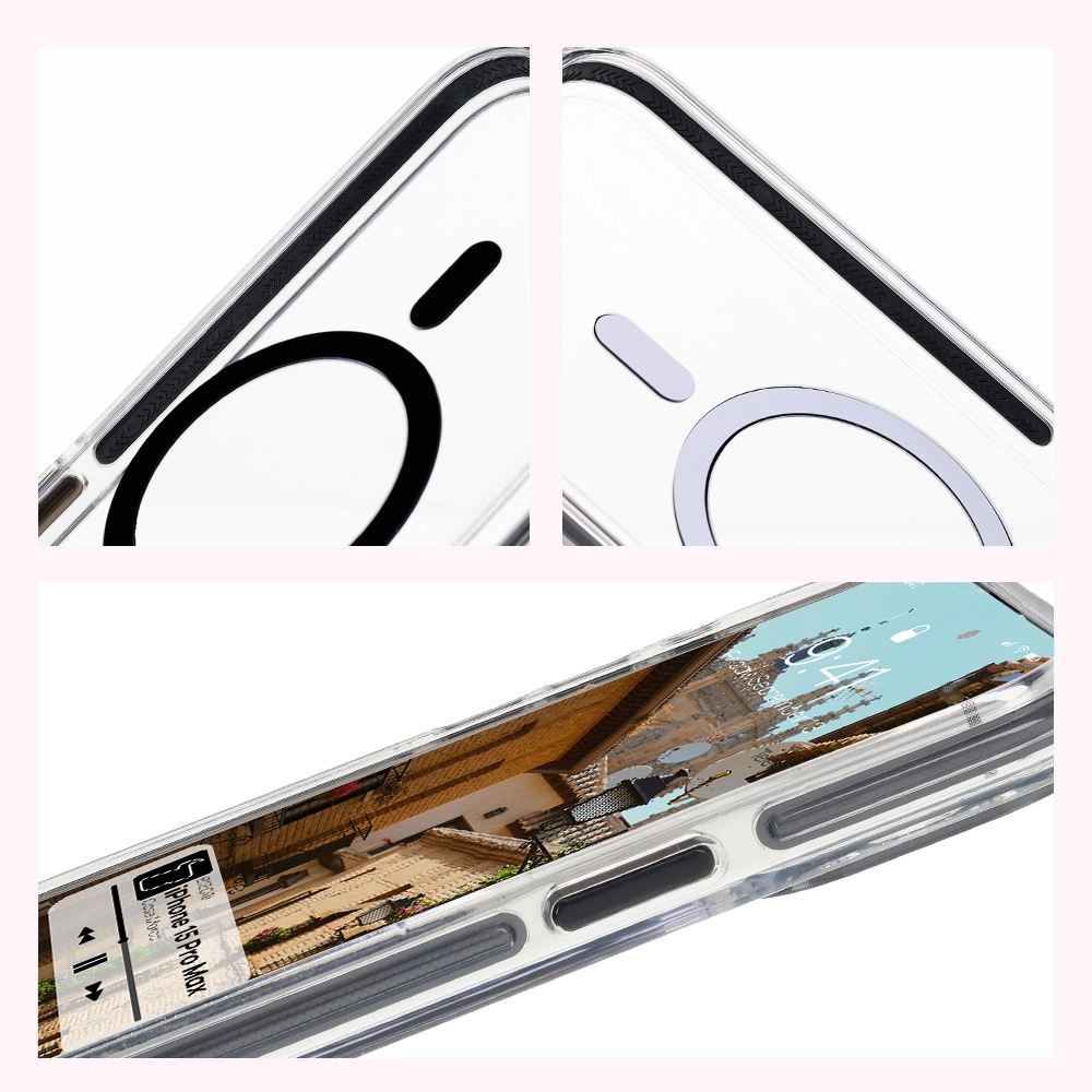 Etui Bizon Marco z MagSafe do iPhone 15 Pro Max Przezroczyste z czarną ramką