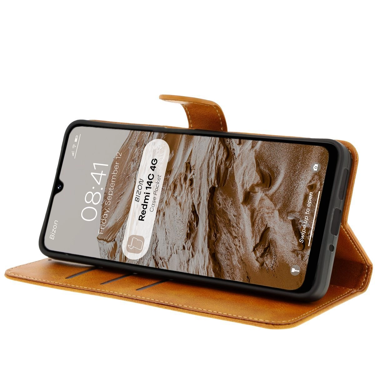 Etui Bizon z klapką Pocket do Xiaomi Redmi 14C 4G Brązowy