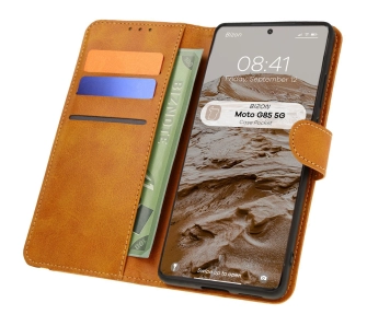 Etui Bizon z klapką Pocket do Motorola Moto G85 5G Brązowy