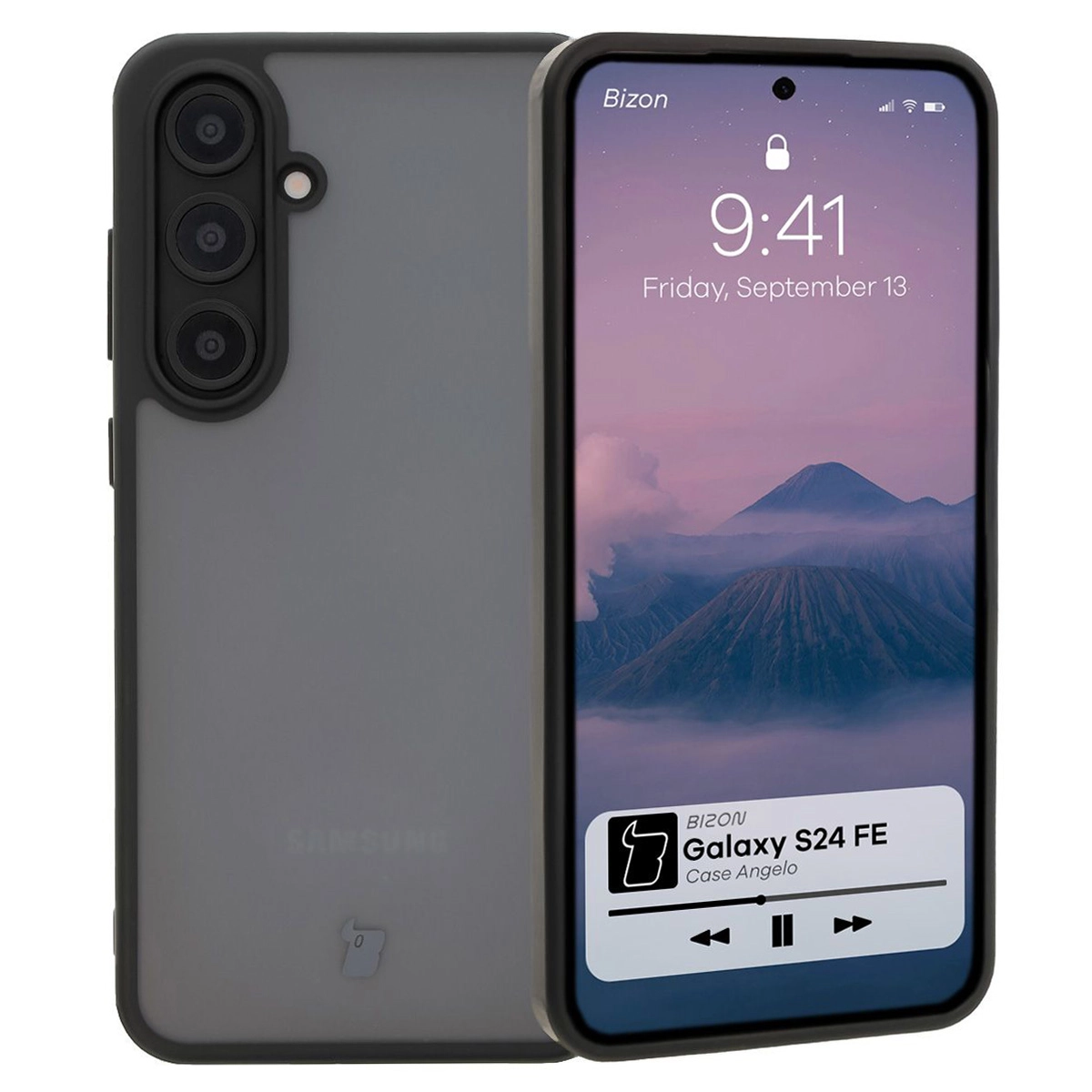 Etui Bizon Angelo do Galaxy S24 FE Przydymione z czarną ramką