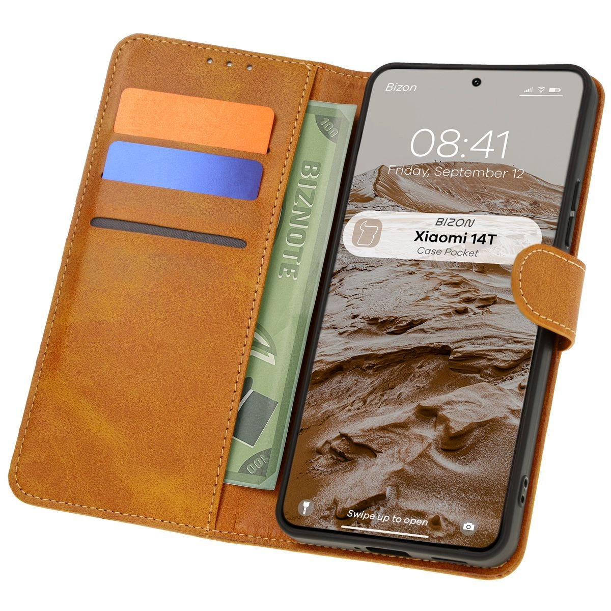 Etui Bizon z klapką Pocket do Xiaomi 14T Brązowy