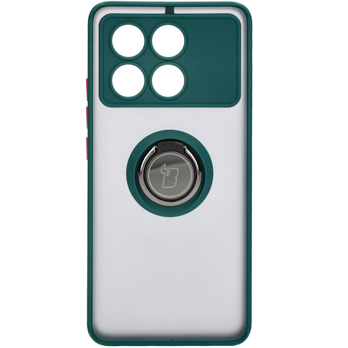 Etui Bizon z uchwytem na palec Hybrid Ring do Xiaomi Poco X6 Pro Przydymione z ciemnozieloną ramką