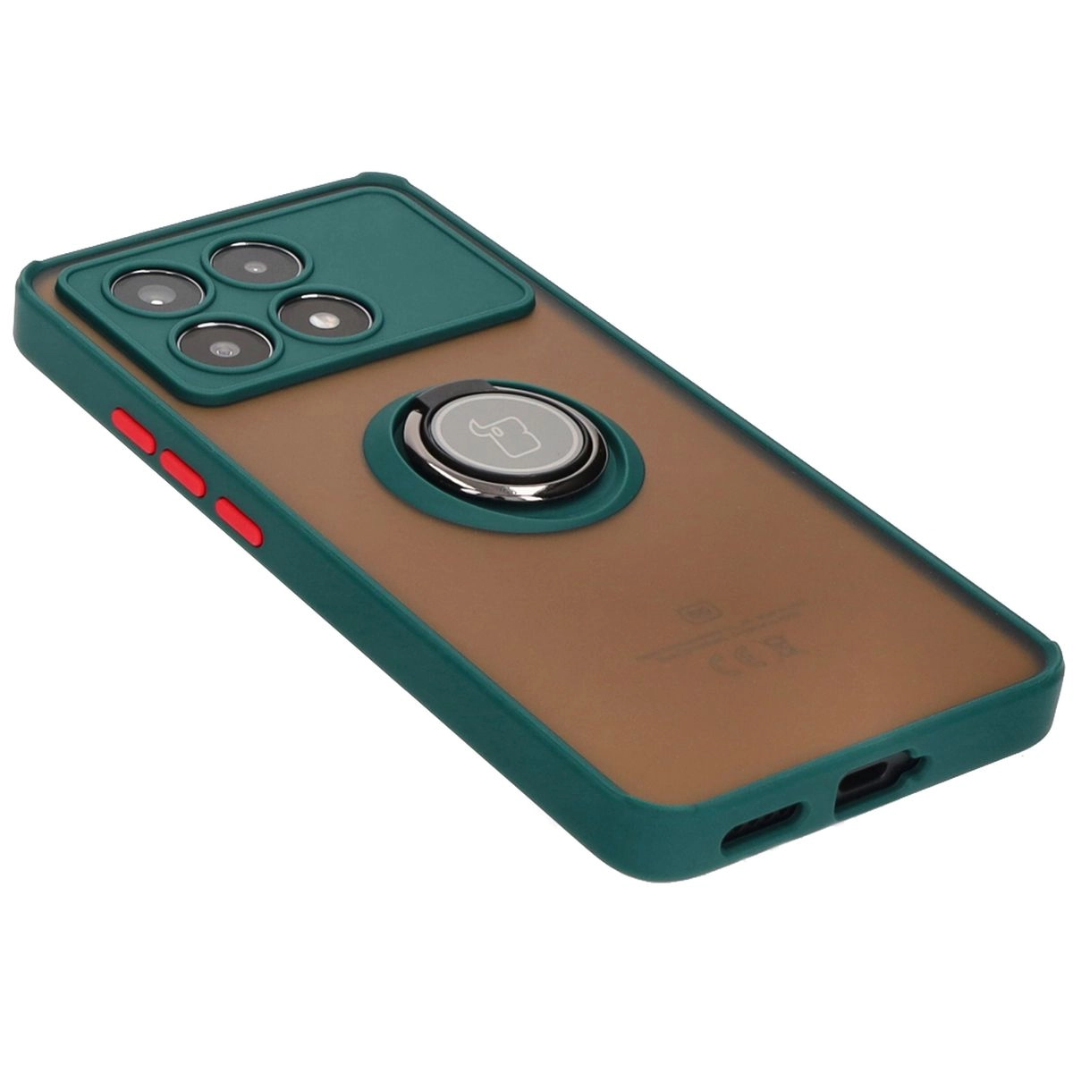 Etui Bizon z uchwytem na palec Hybrid Ring do Xiaomi Poco X6 Pro Przydymione z ciemnozieloną ramką