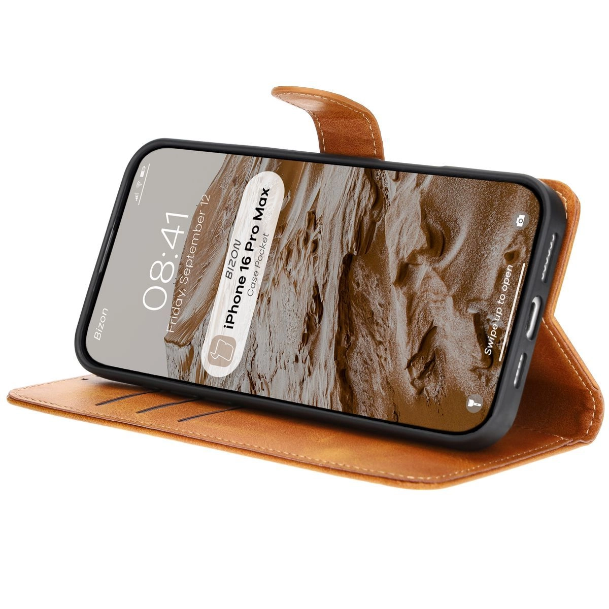 Etui Bizon z klapką Pocket do iPhone 16 Pro Max Brązowy