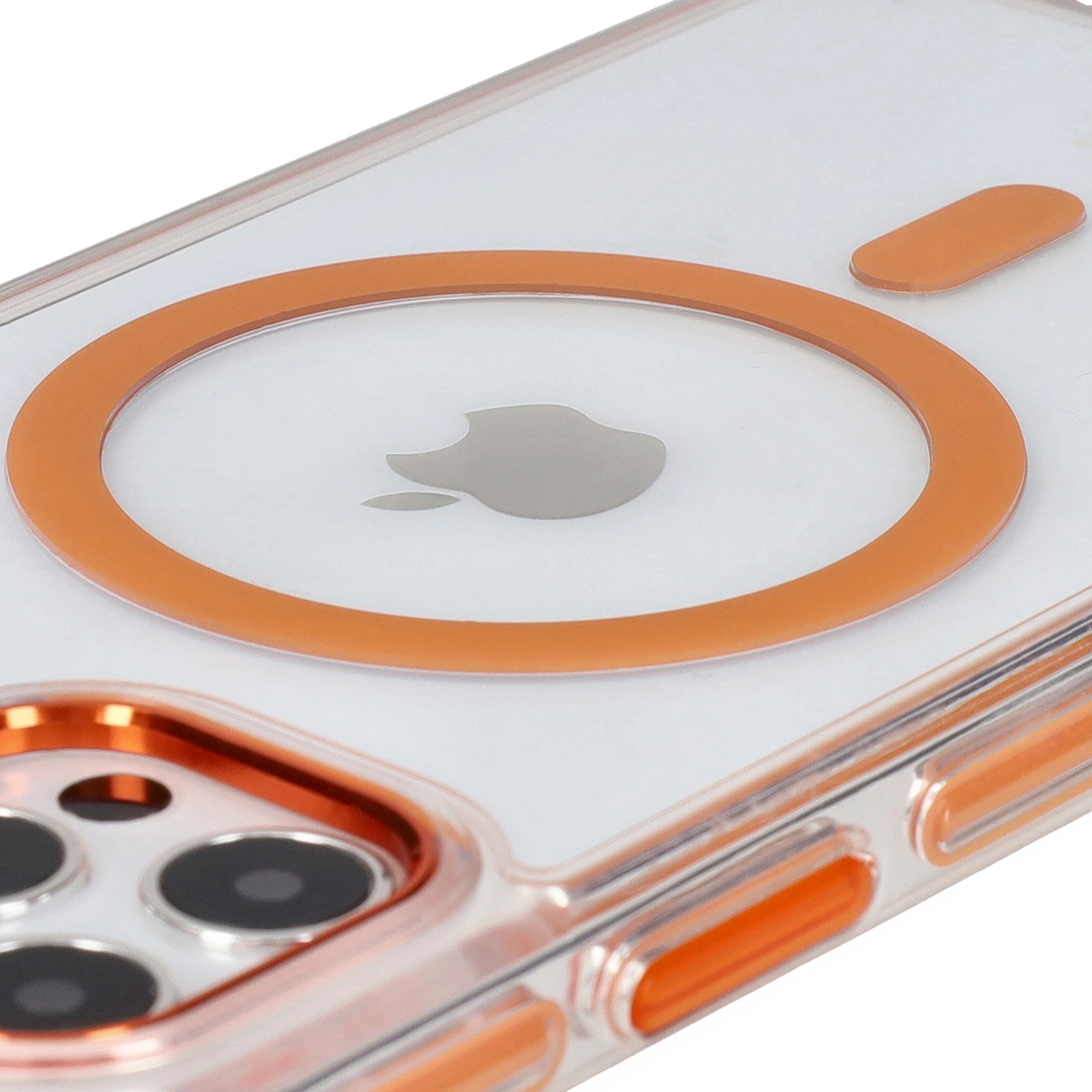 Etui Bizon Marco z MagSafe do iPhone 12 Pro / 12 Przezroczyste z pomarańczową ramką