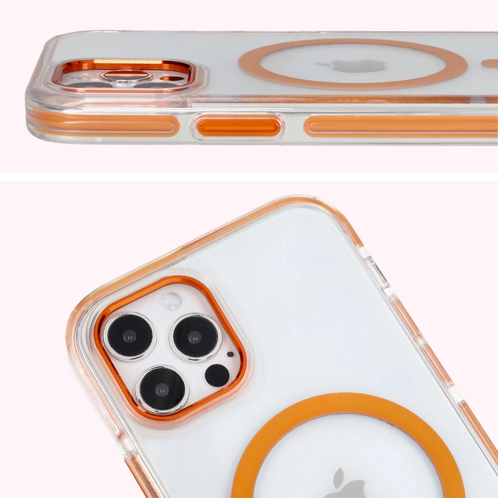 Etui Bizon Marco z MagSafe do iPhone 12 Pro / 12 Przezroczyste z pomarańczową ramką