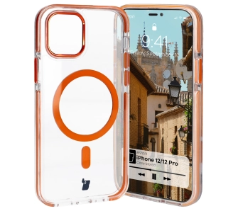 Etui Bizon Marco z MagSafe do iPhone 12 Pro / 12 Przezroczyste z pomarańczową ramką