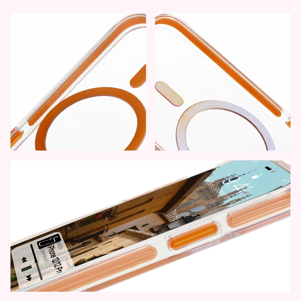 Etui Bizon Marco z MagSafe do iPhone 12 Pro / 12 Przezroczyste z pomarańczową ramką