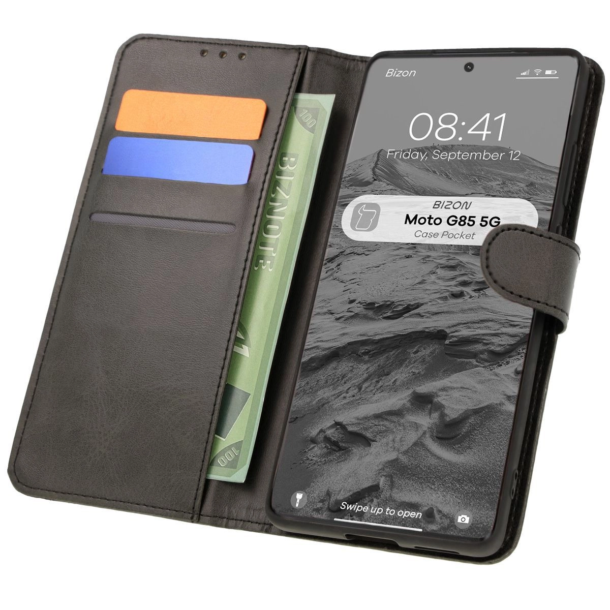 Etui Bizon z klapką Pocket do Motorola Moto G85 5G Czarny