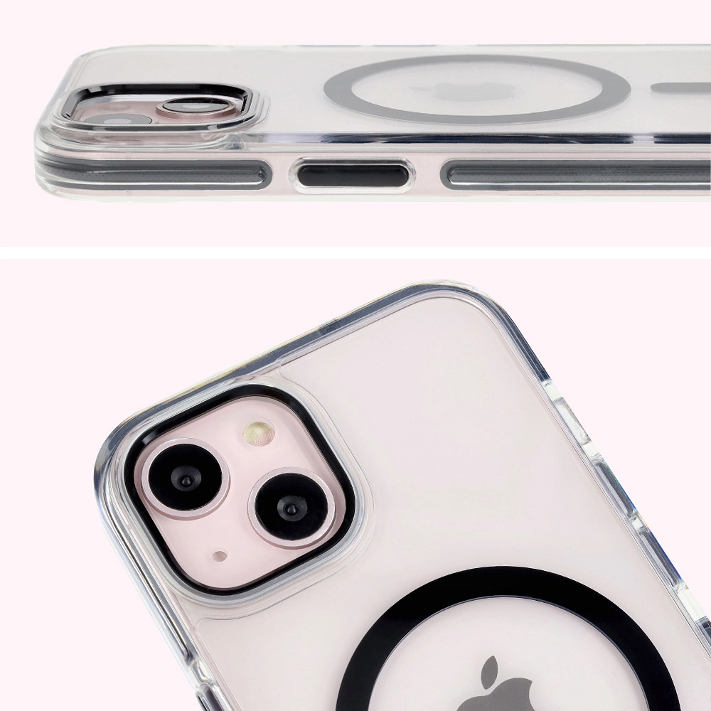 Etui Bizon Marco z MagSafe do iPhone 14/13 Przezroczyste z czarną ramką