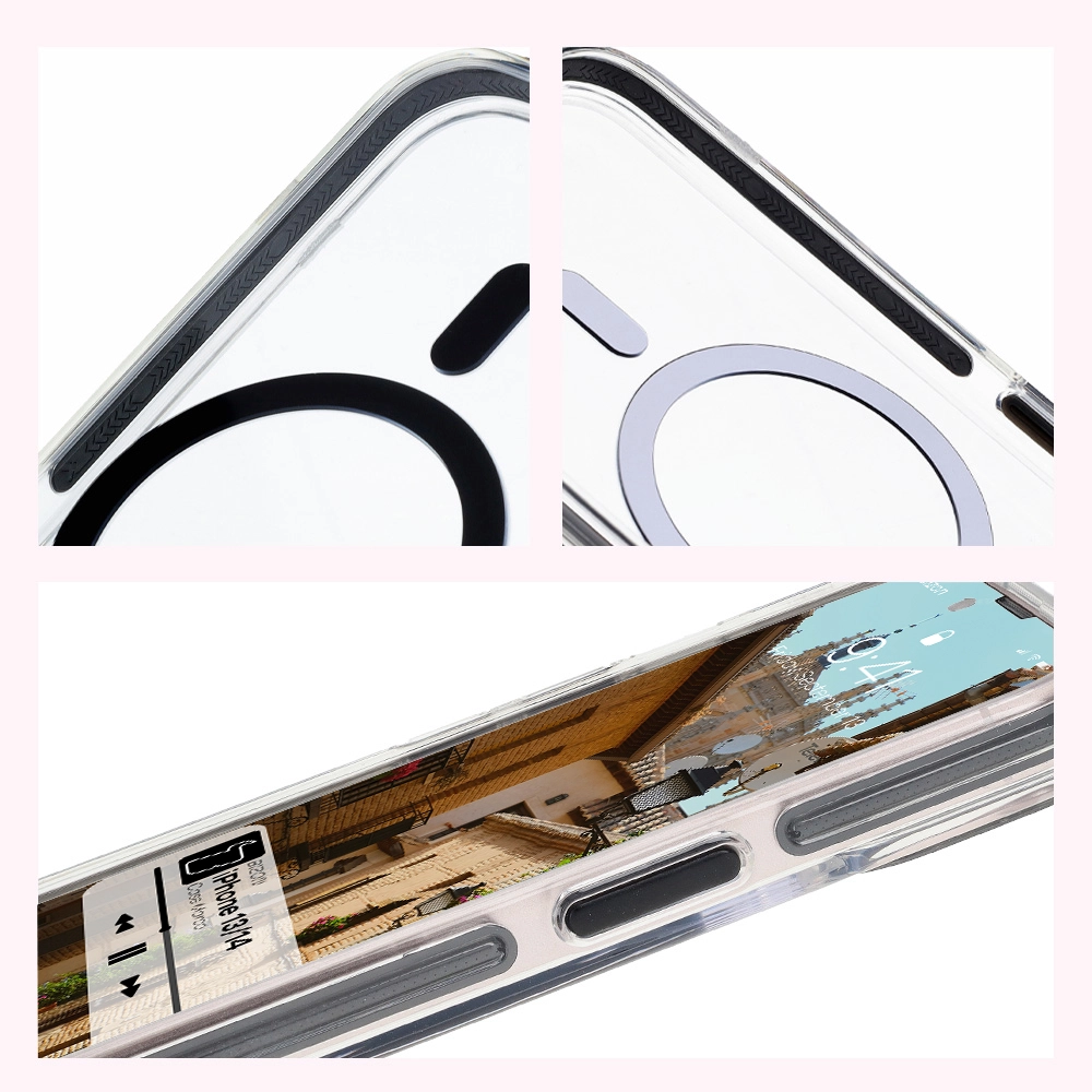 Etui Bizon Marco z MagSafe do iPhone 14/13 Przezroczyste z czarną ramką