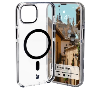 Etui Bizon Marco z MagSafe do iPhone 14/13 Przezroczyste z czarną ramką