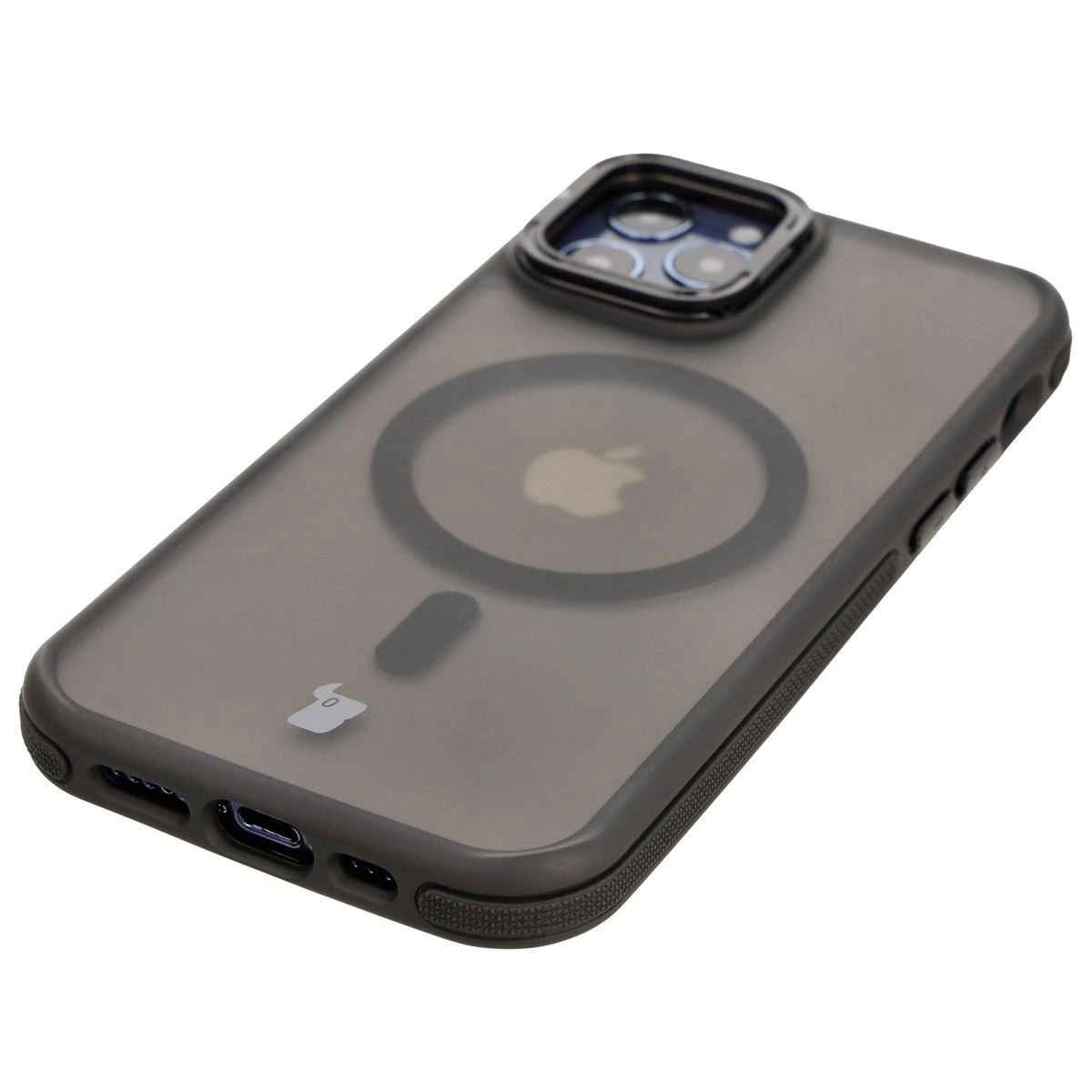 Etui Bizon Eclipse z MagSafe i podstawką do iPhone 12 / iPhone 12 Pro Przydymione z czarną ramką
