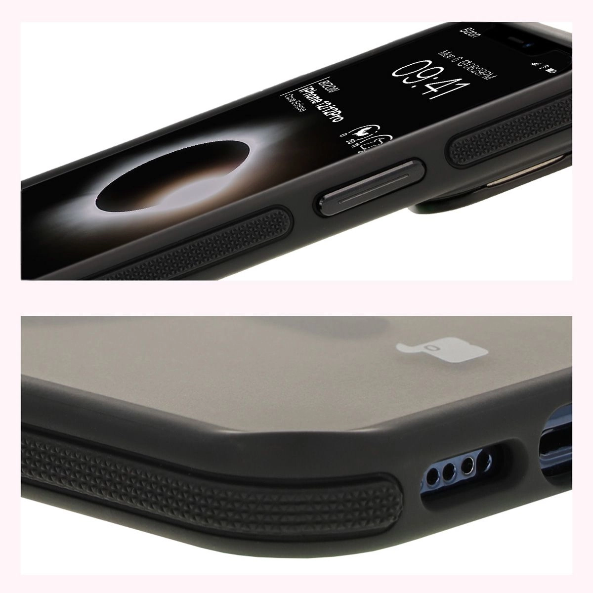 Etui Bizon Eclipse z MagSafe i podstawką do iPhone 12 / iPhone 12 Pro Przydymione z czarną ramką