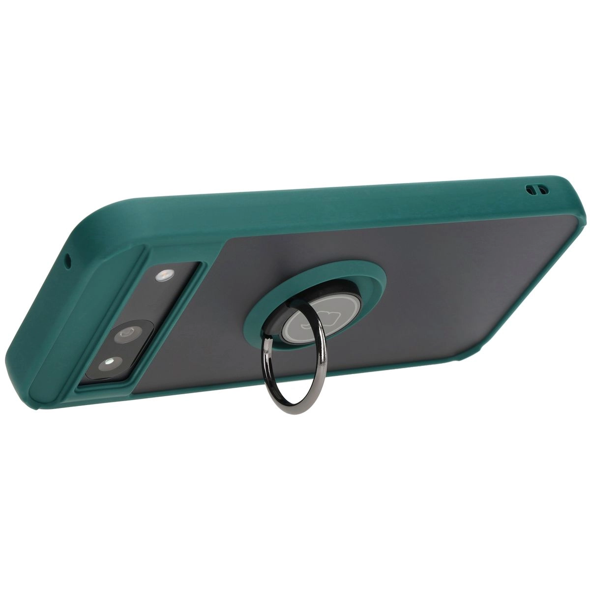 Etui Bizon z uchwytem na palec Hybrid Ring do Google Pixel 8a Przydymione z ciemnozieloną ramką