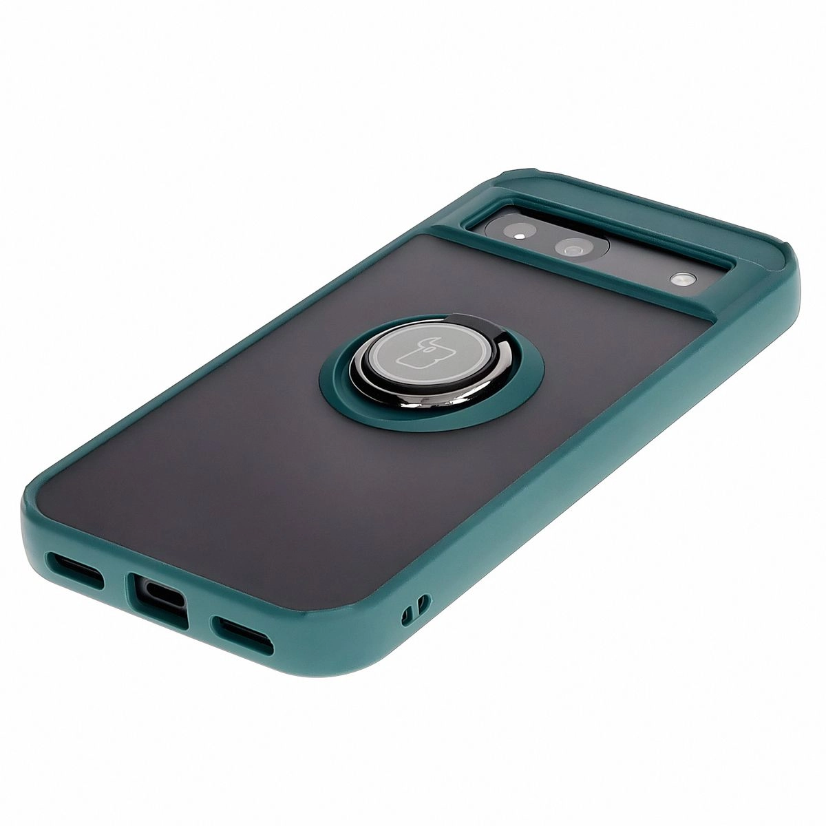 Etui Bizon z uchwytem na palec Hybrid Ring do Google Pixel 8a Przydymione z ciemnozieloną ramką