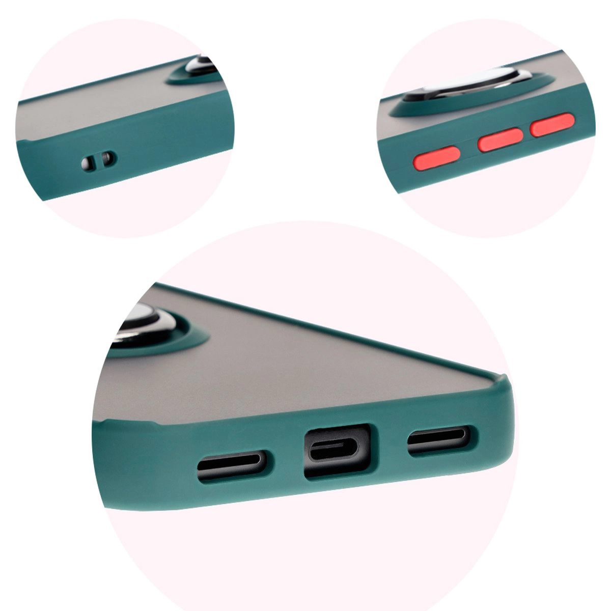 Etui Bizon z uchwytem na palec Hybrid Ring do Google Pixel 8a Przydymione z ciemnozieloną ramką