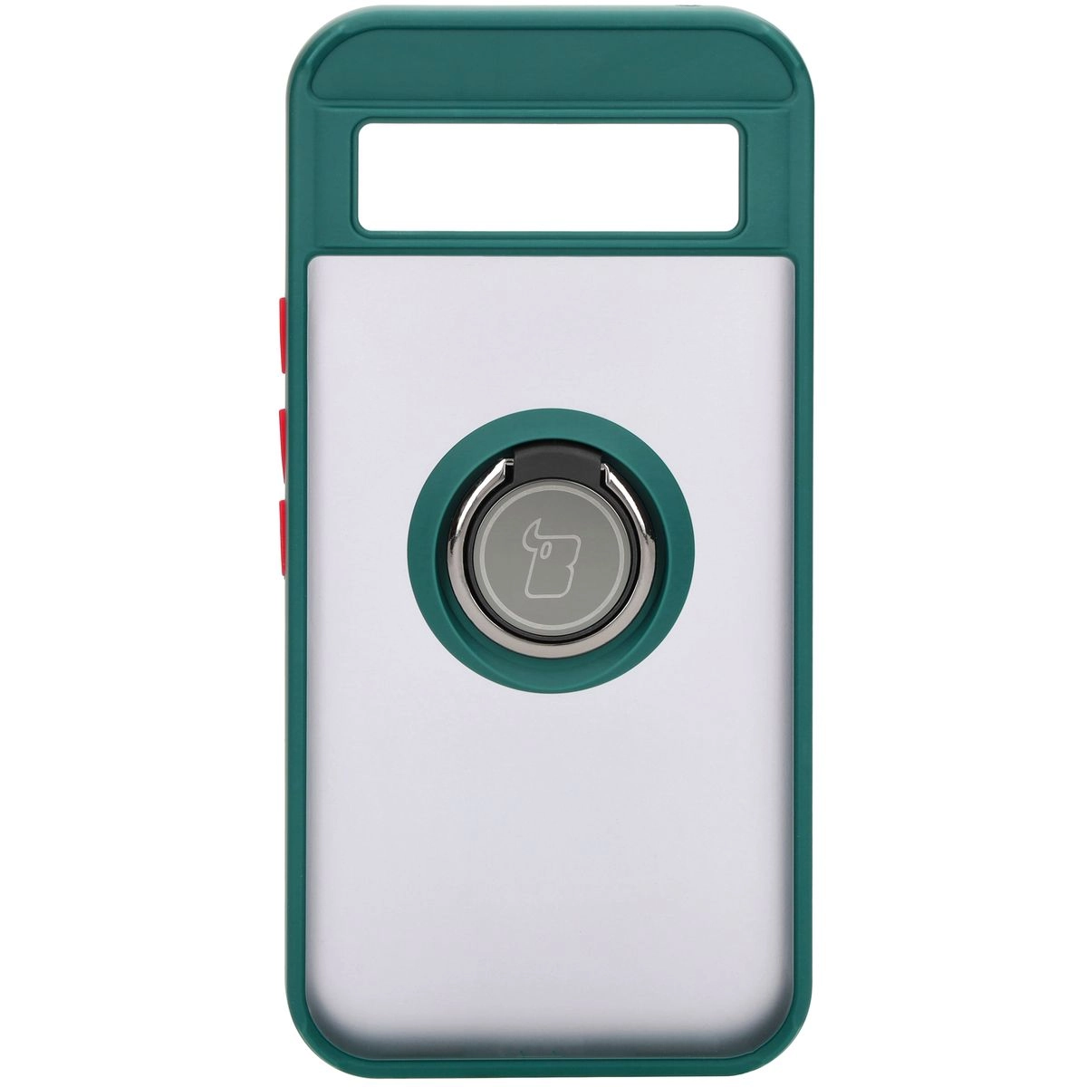 Etui Bizon z uchwytem na palec Hybrid Ring do Google Pixel 8a Przydymione z ciemnozieloną ramką