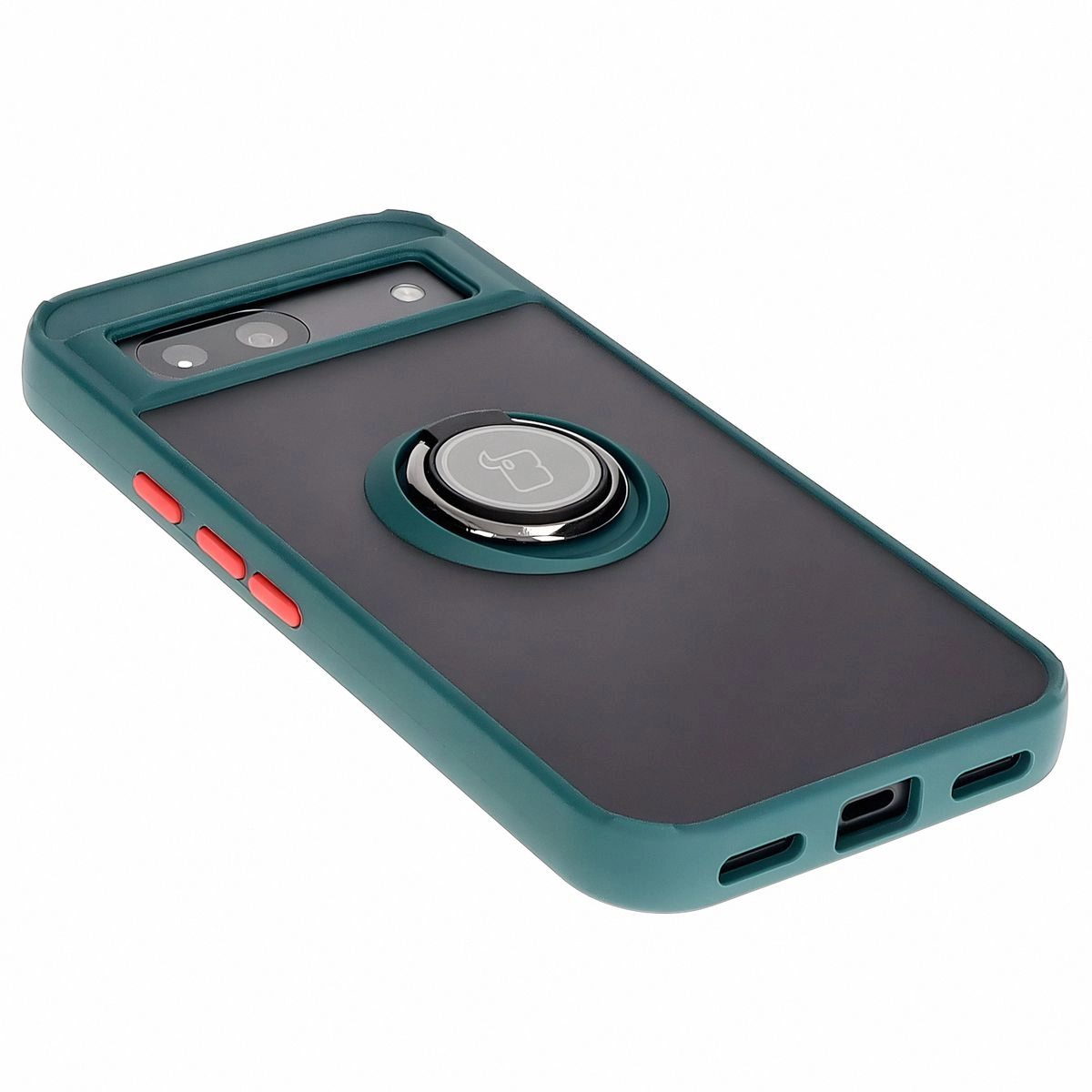 Etui Bizon z uchwytem na palec Hybrid Ring do Google Pixel 8a Przydymione z ciemnozieloną ramką