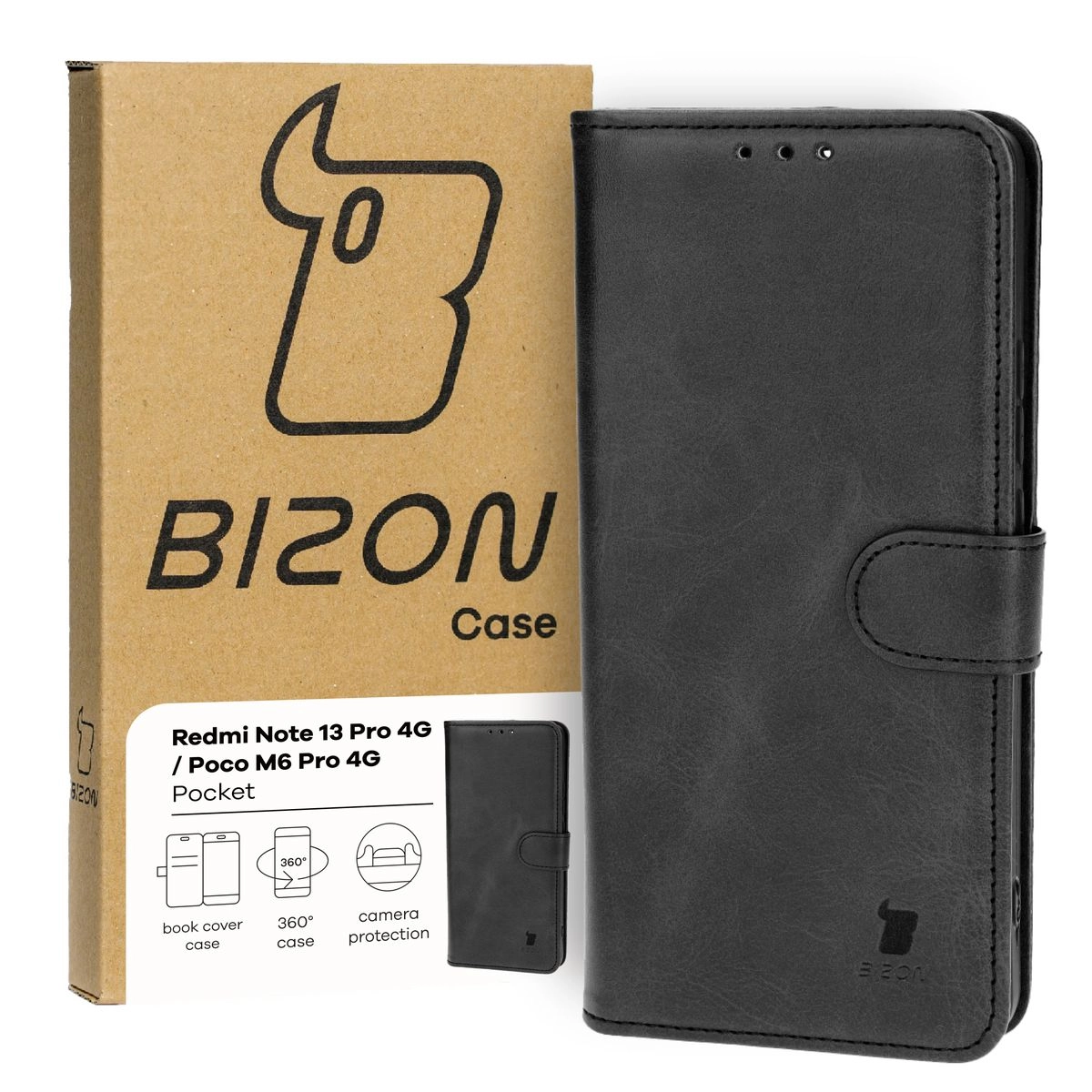 Etui Bizon z klapką Pocket do Xiaomi Poco M6 Pro 4G/Xiaomi Redmi Note 13 Pro 4G Czarny