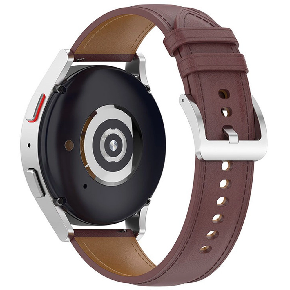 Pasek Bizon skórzany Casual 20mm do Galaxy Watch FE/7/6/6 Classic/5/5Pro/4/4 Classic Ciemnobrązowy