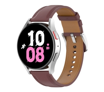 Pasek Bizon skórzany Casual 20mm do Galaxy Watch FE/7/6/6 Classic/5/5Pro/4/4 Classic Ciemnobrązowy