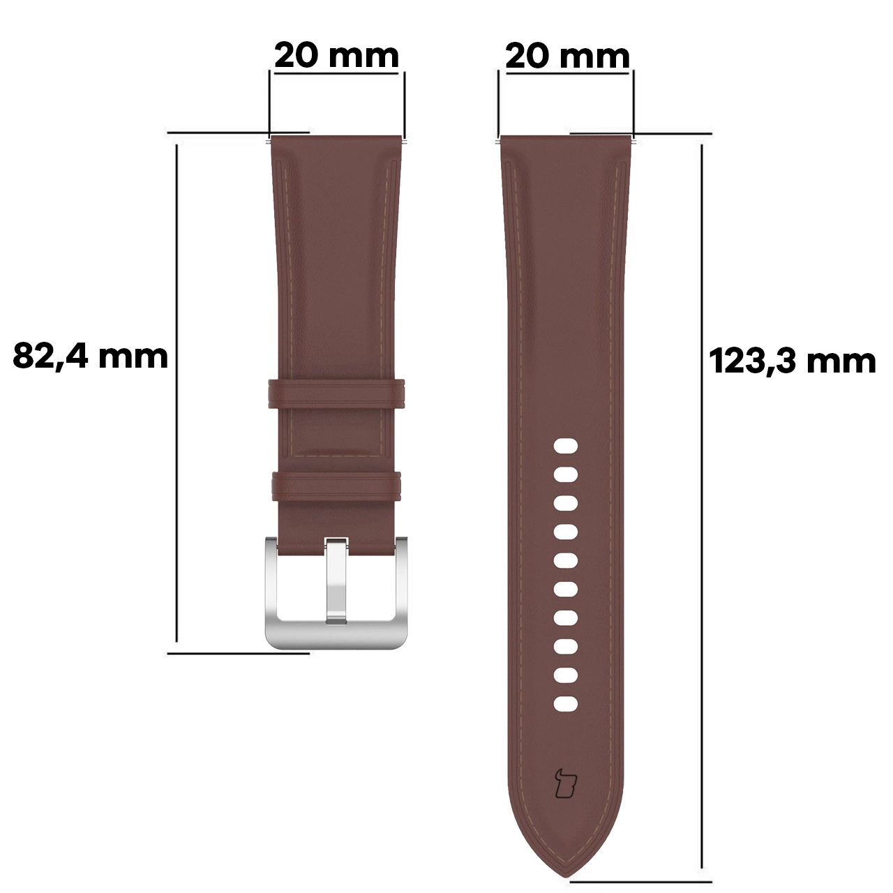 Pasek Bizon skórzany Casual 20mm do Galaxy Watch FE/7/6/6 Classic/5/5Pro/4/4 Classic Ciemnobrązowy