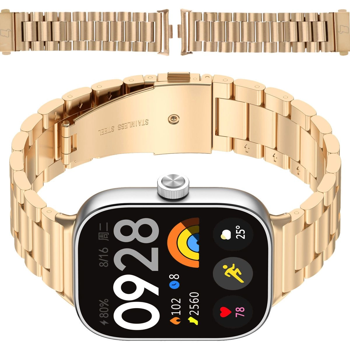 Bransoleta Bizon ze stali nierdzewnej Aura do Xiaomi Smart Band 9 Pro/8 Pro / Redmi Watch 5/4 Różowo-złoty